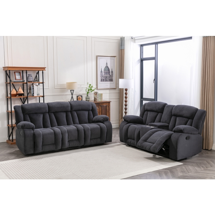 8049-2PC 2PC DARK GRAY Fabric Manual Reclining Sofa Set