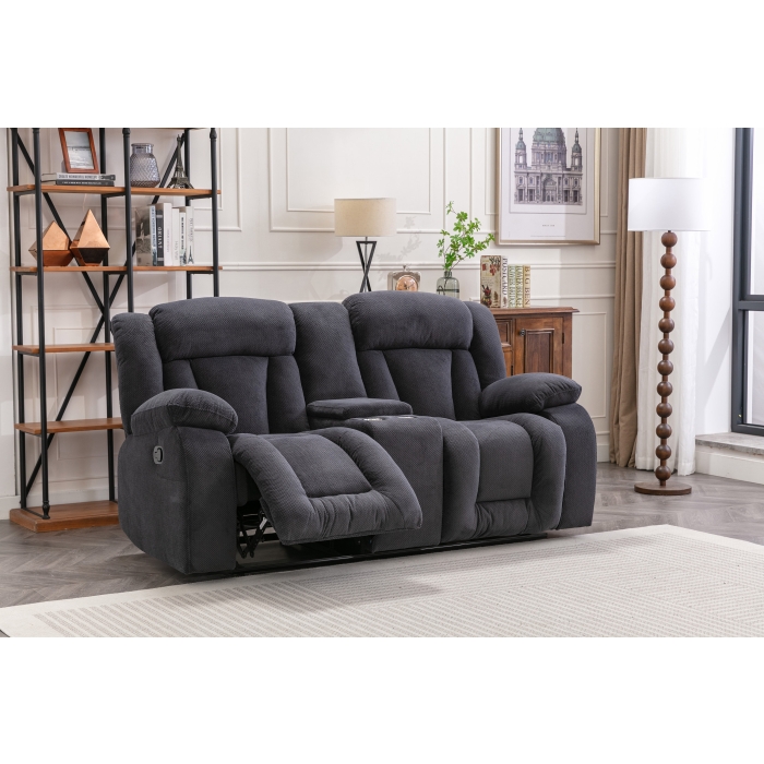 8049-LOVE DARK GRAY Fabric Manual Recliners Loveseat w/ Console