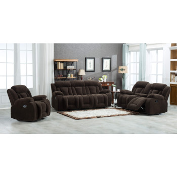 8047-3PC 3PC DARK BROWN Fabric Manual Reclining Sofa Set