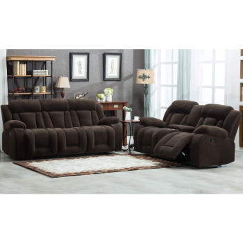 8047-2PC 2PC DARK BROWN Fabric Manual Reclining Sofa Set