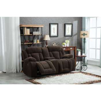 8047-LOVE DARK BROWN Fabric Manual Recliners Loveseat w/ Console