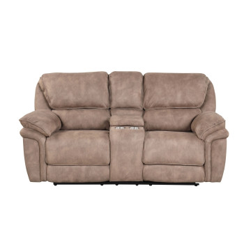 8033-LOVE LIGHT BROWN Fabric Manual Loveseat w/ Console