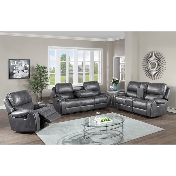 8025-3PC 3PC GRAY Manual Recliner Rocking Sofa Set w/ USB + Power Outlets