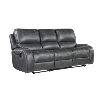 8025-SOFA GRAY Manual Recliner Sofa w/ Drop Down + USB + 2 Outlets