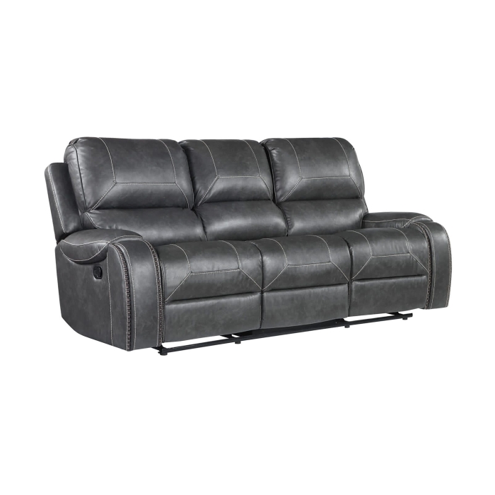 8025-SOFA GRAY Manual Recliner Sofa w/ Drop Down + USB + 2 Outlets