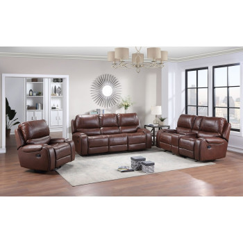 8026-3PC 3PC BROWN Manual Recliner Rocking Sofa Set w/ USB + Power Outlets