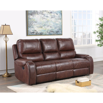 8026-SOFA BROWN Manual Recliner Sofa w/ Drop Down + USB + 2 Outlets