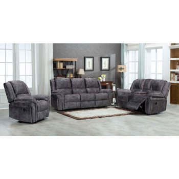 8017-3PC 3PC GRAY Velvet Power USB Recliners w/ Stitching Sofa SET
