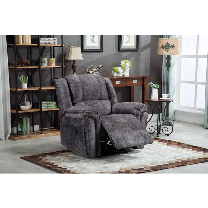 8017-RECL GRAY Velvet Power USB Recliner Chair w/ Stitching Design