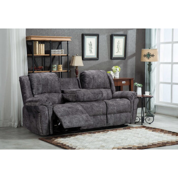 8017-SOFA GRAY Velvet Power USB Recliners Sofa w/ Stitching Design