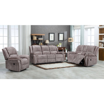 8016-3PC 3PC BROWN Velvet Power USB Recliners w/ Stitching Sofa SET