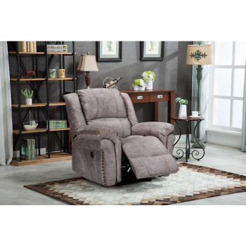 8016-RECL BROWN Velvet Power USB Recliner Chair w/ Stitching Design