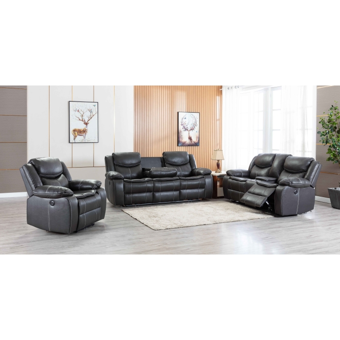 8006-3PC 3PC GRAY Breathable Leatherette Power Recliner w/ USB Sofa Set