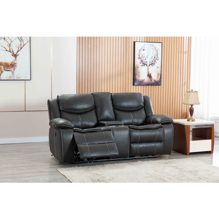 8006-LOVE GRAY Breathable Leatherette Power Recliner w/ USB Loveseat