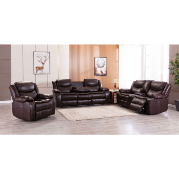 8005-3PC 3PC BROWN Breathable Leatherette Power Recliner w/ USB Sofa Set