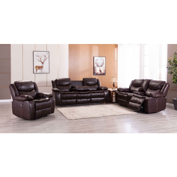8005-3PC 3PC BROWN Breathable Leatherette Power Recliner w/ USB Sofa Set