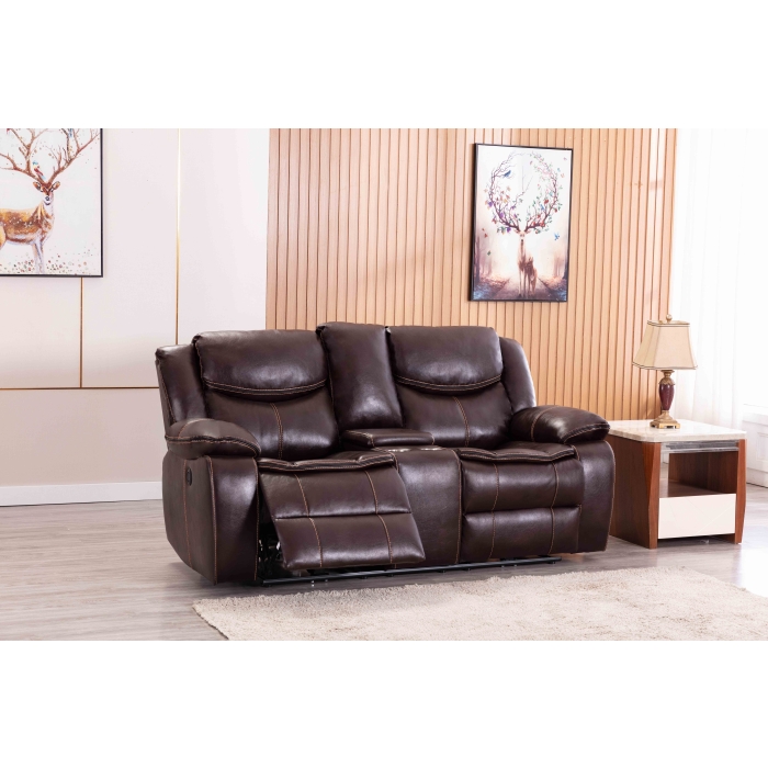 8005-LOVE BROWN Breathable Leatherette Power Recliner w/ USB Loveseat