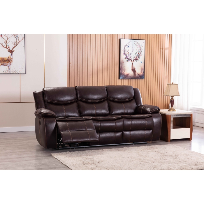 8005-SOFA BROWN Breathable Leatherette Power Recliner w/ USB Sofa