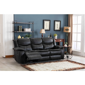 8004-SOFA BLACK Breathable Leatherette Power Recliner w/ USB Sofa