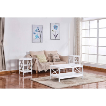 6602-6605-3PC WHITE X-Side Panels Coffee Table & End Table Set
