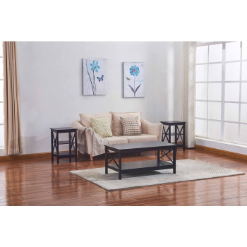 6601-6604-3PC BLACK X-Side Panels Coffee Table & End Table Set