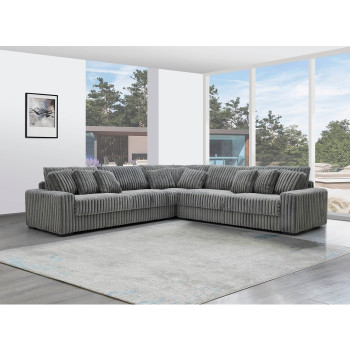 8228 LIGHT GRAY Fabric Stationary Sectional Sofa w/ 9 Pillows