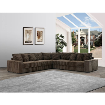 8229 DARK BROWN Fabric Stationary Sectional Sofa w/ 9 Pillows