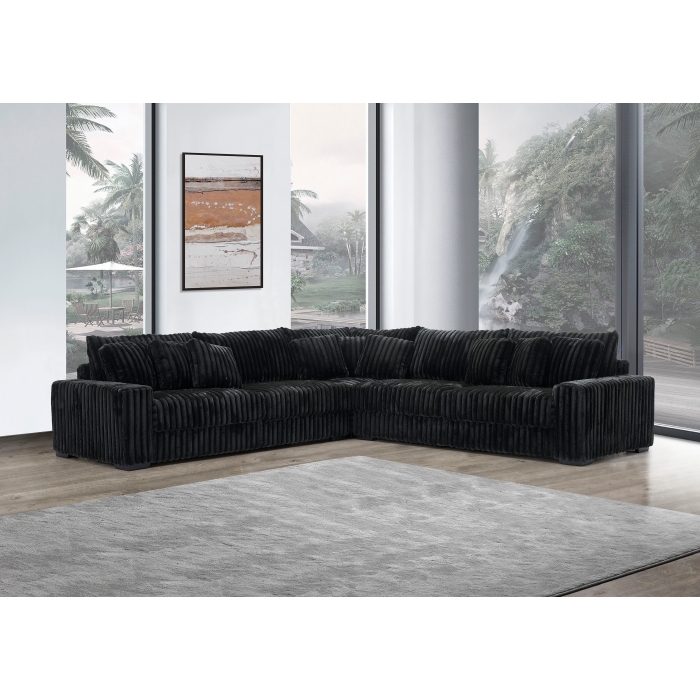 8230 BLACK Fabric Stationary Sectional Sofa w/ 9 Pillows
