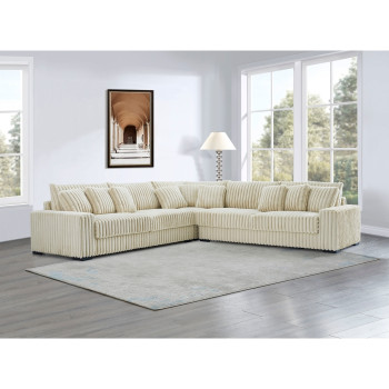 8231 BEIGE Fabric Stationary Sectional Sofa w/ 9 Pillows