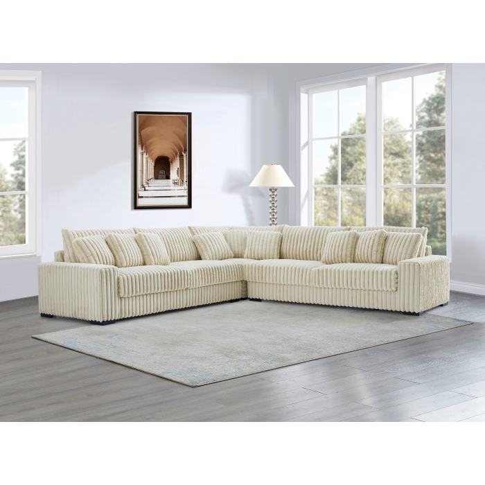 8231 BEIGE Fabric Stationary Sectional Sofa w/ 9 Pillows