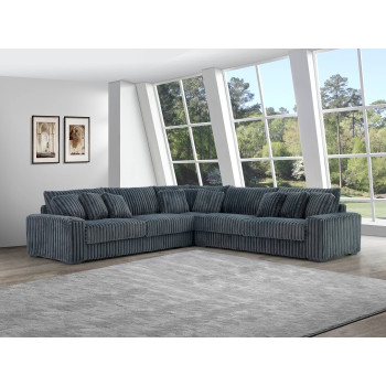 8227 DARK GRAY Fabric Stationary Sectional Sofa w/ 9 Pillows