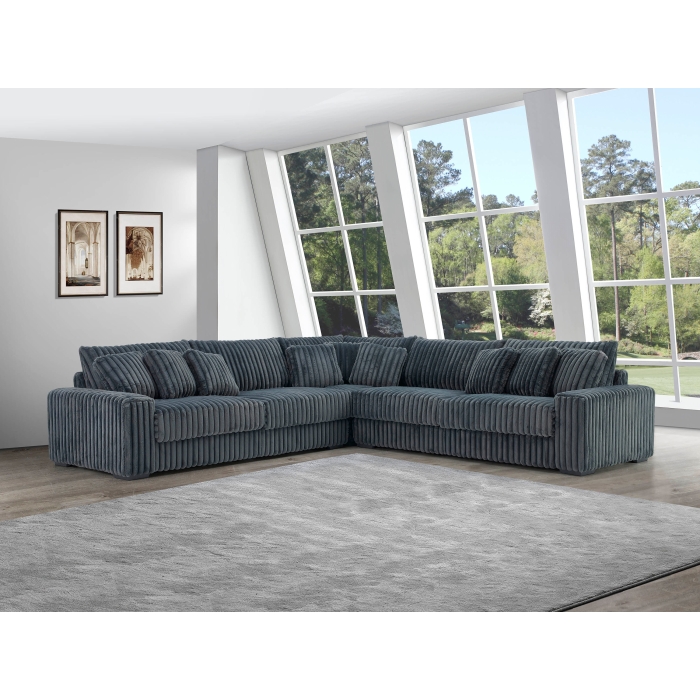 8227 DARK GRAY Fabric Stationary Sectional Sofa w/ 9 Pillows