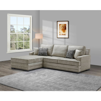 8219 TAUPE LHF Fabric Stationary Sectional Sofa w/ Chaise + Pillows