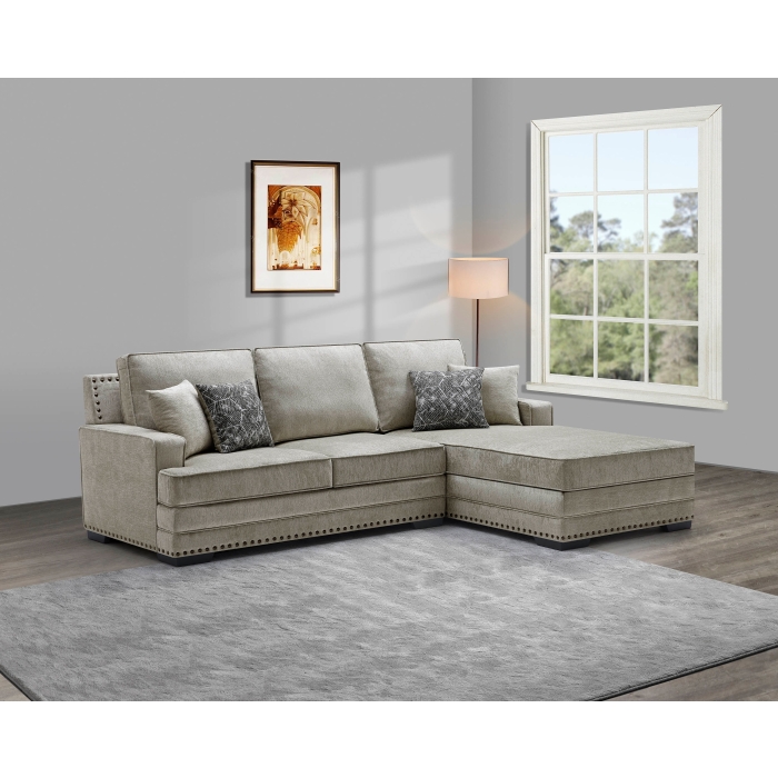 8216 TAUPE RHF Fabric Stationary Sectional Sofa w/ Chaise + Pillows