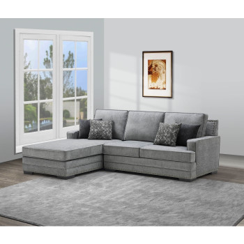 8220 LIGHT GRAY LHF Fabric Stationary Sectional Sofa w/ Chaise + Pillows