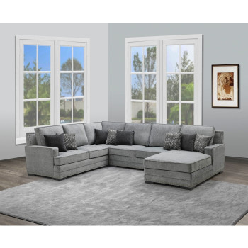 8212 LIGHT GRAY RHF Fabric U-Shaped Stationary Sectional Sofa w/ Chaise + Pillows