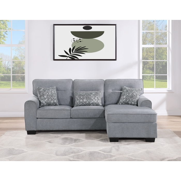8209 LIGHT GRAY Reversible Fabric Cushioned Arm Sectional Sofa