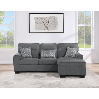 8208 CHARCOAL Reversible Fabric Cushioned Arm Sectional Sofa