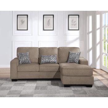 8206 BROWN Reversible Fabric Comfort Cushioned Square Arm Sectional Sofa