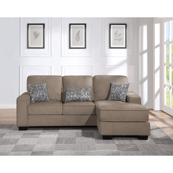 8206 BROWN Reversible Fabric Comfort Cushioned Square Arm Sectional Sofa