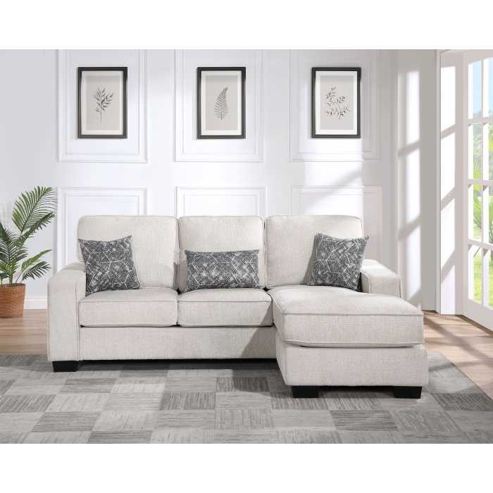 8207 BEIGE Reversible Fabric Comfort Cushioned Square Arm Sectional Sofa