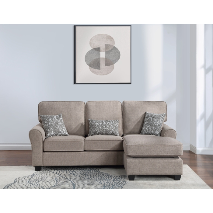 8203 TAUPE Reversible Fabric Comfort Cushioned Flared Round Arm Sectional Sofa