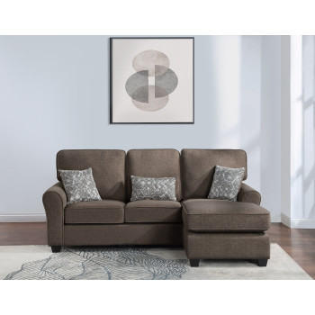 8202 DARK BROWN Reversible Fabric Comfort Cushioned Flared Round Arm Sectional Sofa