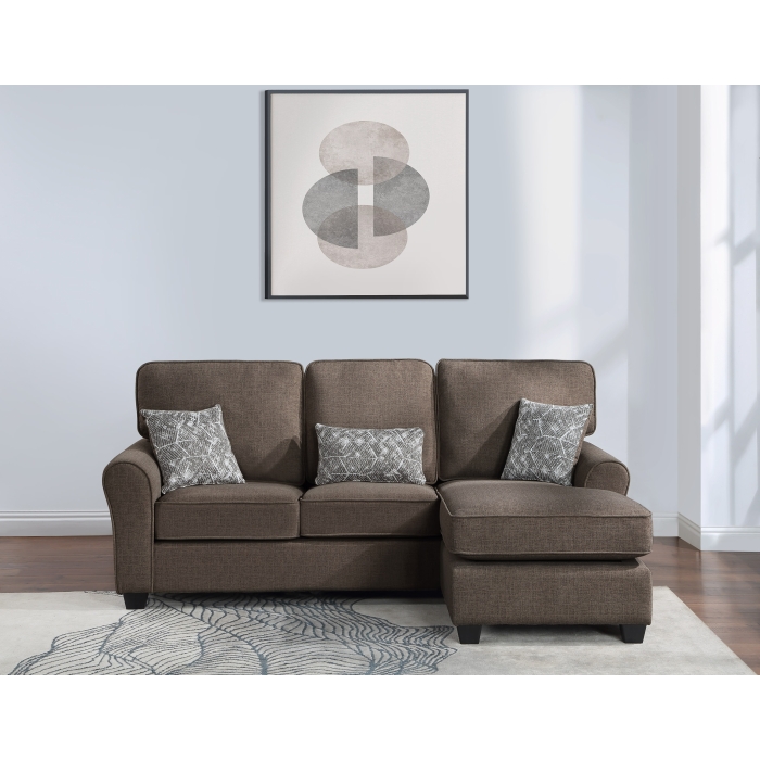 8202 DARK BROWN Reversible Fabric Comfort Cushioned Flared Round Arm Sectional Sofa