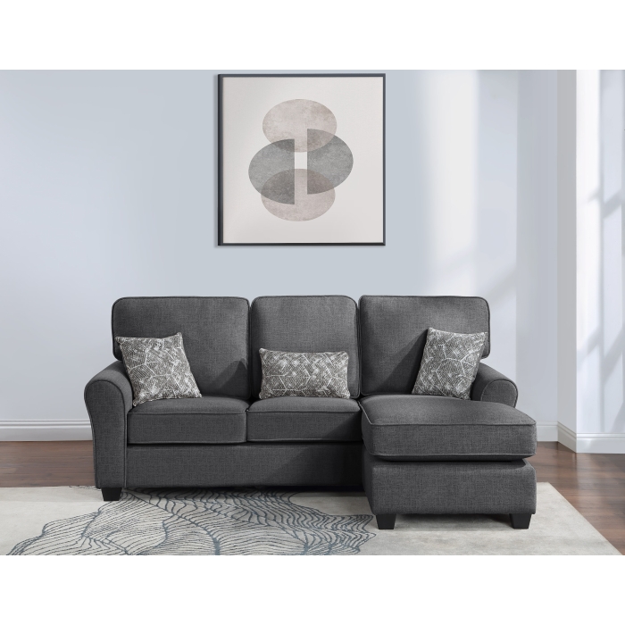 8201 DARK GRAY Reversible Fabric Comfort Cushioned Flared Round Arm Sectional Sofa