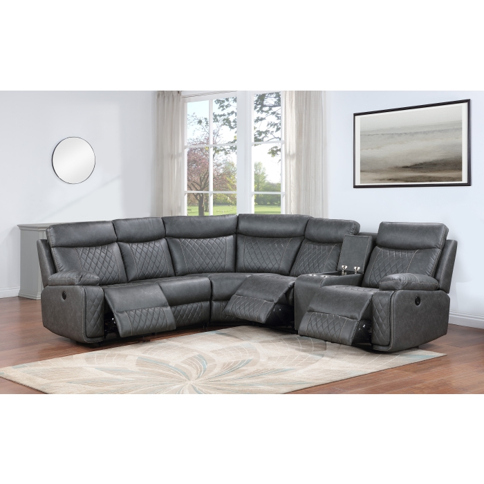 8197 DARK GRAY Breathable Air Leather Modular Power Recliner Sectional Sofa w/ USB