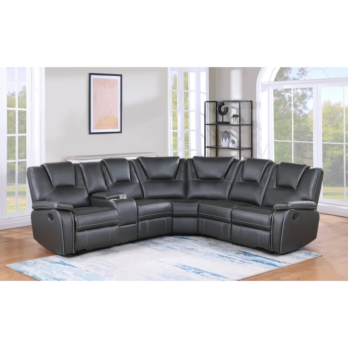 8189 GRAY Breathable Air Leather Modular Manual Recliner Sectional Sofa