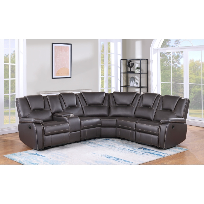 8191 BROWN Breathable Air Leather Modular Power Recliner Sectional Sofa w/ USB