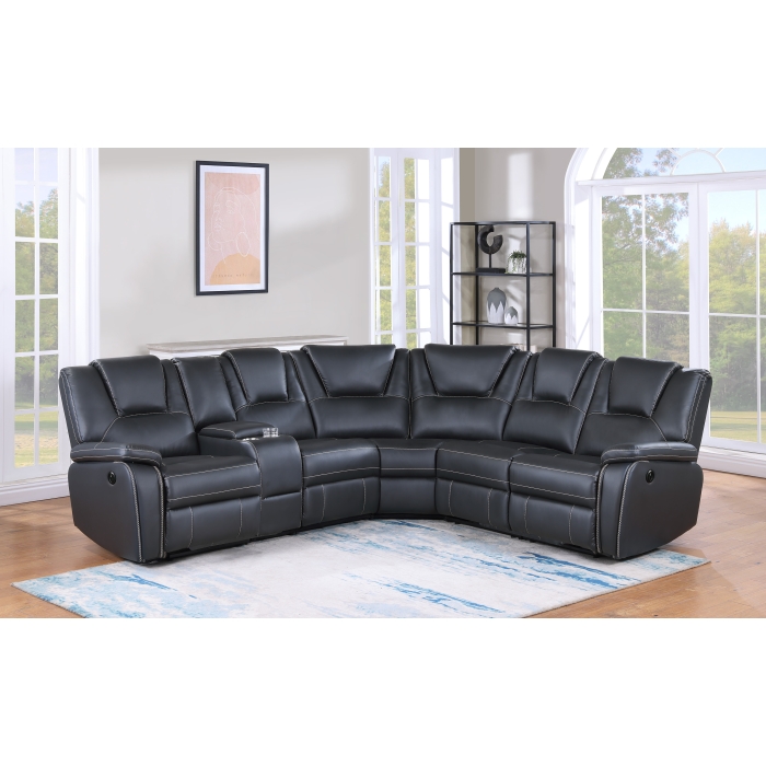 8190 BLACK Breathable Air Leather Modular Power Recliner Sectional Sofa w/ USB