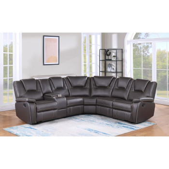 8188 BROWN Breathable Air Leather Modular Manual Recliner Sectional Sofa
